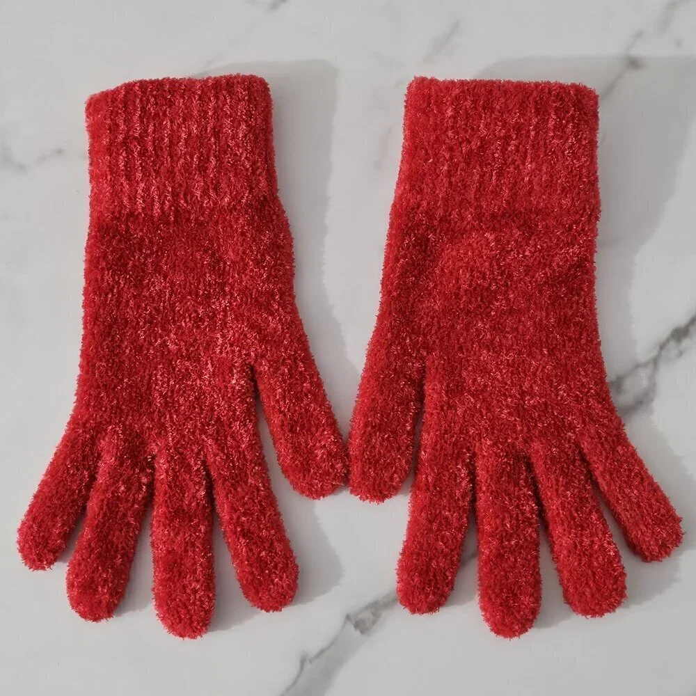 2/$20 Charter Club Solid Red Chenille Gloves Soft Winter Accessories NWT